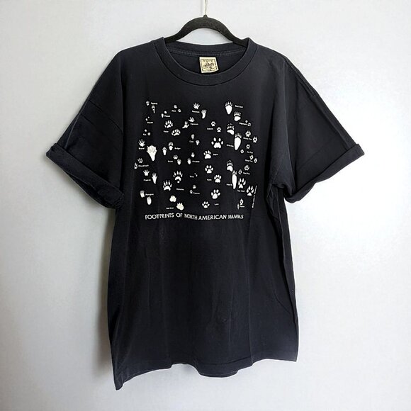 Alere vtg 90s USA made paper tag Footprints of North America Mammals tee M's XL - Picture 1 of 7